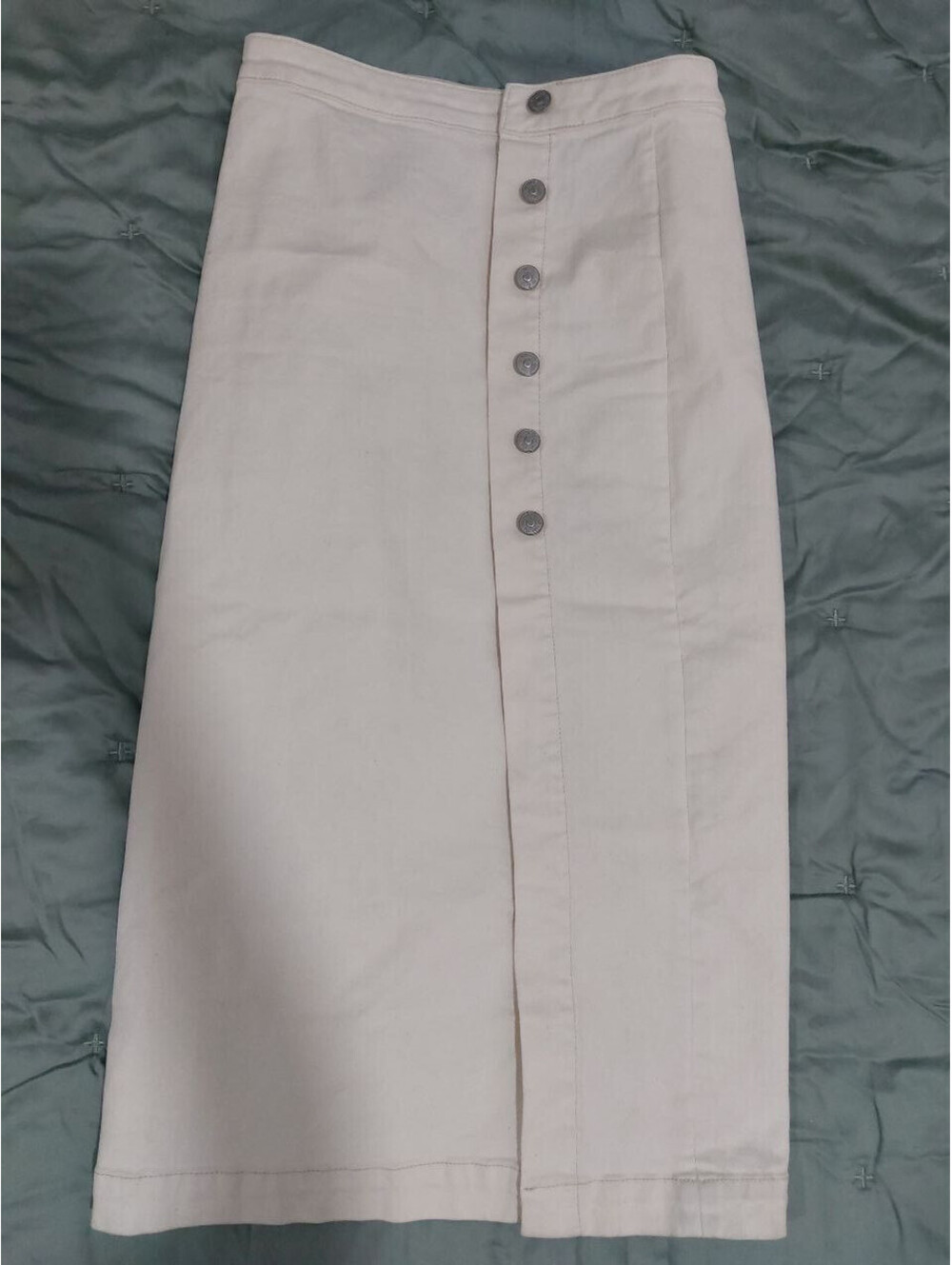 Free People Jasmine Button Midi Skirt in Ivory Denim Size 4